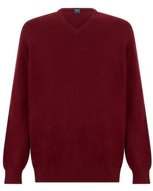 Fedeli V-Neck Cashmere Sweater - Red