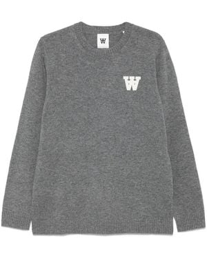 WOOD WOOD Logo-Print Crew-Neck Sweater - Gray