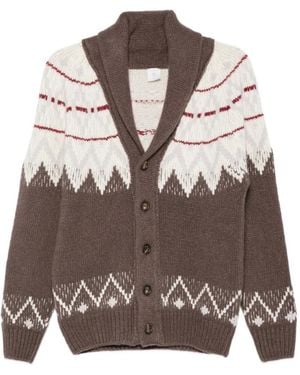 Eleventy Fair Isle Shawl-Collar Cardigan - Brown