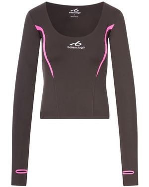 Balenciaga Logo-Print Long-Sleeved Performance T-Shirt - Brown
