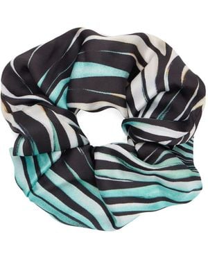 Roberto Cavalli Striped Silk Hair Scrunchie - Blue