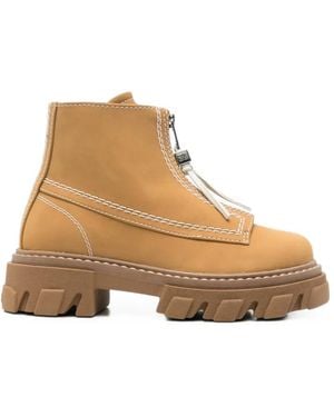 Ganni Cleated Zip Ankle Boots - Natural