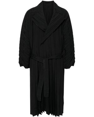 Homme Plissé Issey Miyake Edge Pleated Long Coat - Black