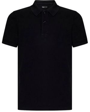 Tom Ford Geripptes Poloshirt mit zwei Knöpfen - Schwarz