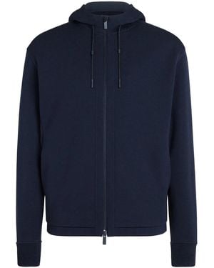 ZEGNA High Performance Wool Blend Full Zip Hoodie - Blue