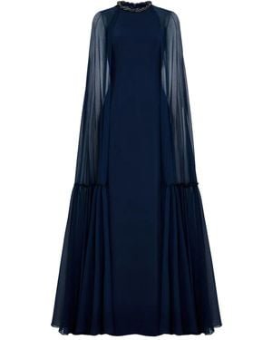Jenny Packham Cape-Design Maxi Dress - Blue
