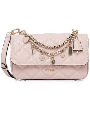 Guess Quilted Charm-Embellished Shoulder Bag - Pink