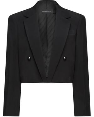 KARL LAGERFELD Cropped Double-Breasted Blazer - Black