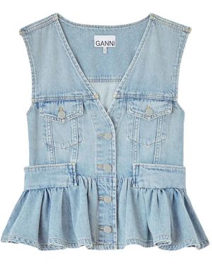 Ganni Chaleco Vaquero Con Peplum - Azul