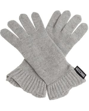 Moschino Logo-Patch Ribbed-Cuff Gloves - Gray