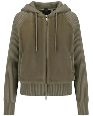 Moose Knuckles Ribbed-Knit Shearling Hooded Jacket - Green