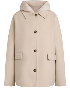 12 STOREEZ Hooded Pocket Merino-Wool Coat - Natural