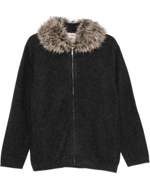 Semicouture Faux-Fur Collar Zip-Up Cardigan - Black
