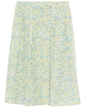Prada Floral-Print Pleated Midi Skirt - Green
