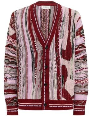 Laneus Jacquard-Knit Cardigan - Red