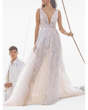 PRONOVIAS THE PARTY EDIT Robe En Dentelle Fleurie À Col V - Natural