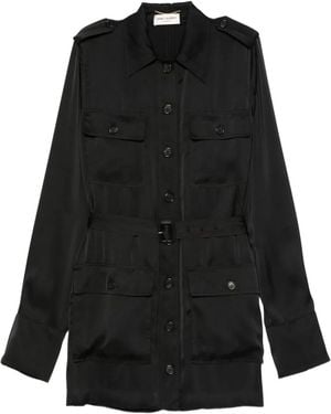 Saint Laurent Belted Flap-Pocket Shirt Dress - Black