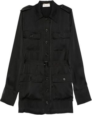 Saint Laurent Belted Flap-Pocket Shirt Dress - Black