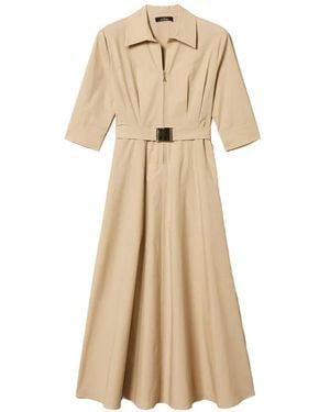 Twinset Belted Zip-Up Midi Dress - Natural