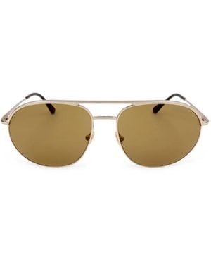 Tom Ford Pilot-Frame Double-Bridge Sunglasses - Metallic