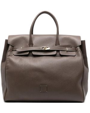 Eleventy Grained-Leather Tote Bag - Brown