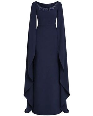 Safiyaa Crystal-Embellished Cape-Sleeve Maxi Dress - Blue