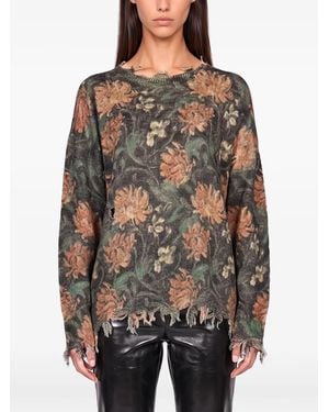 R13 Jersey Con Efecto Envejecido Y Estampado Floral - Gris