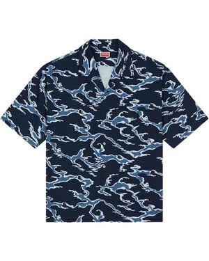 KENZO Wave-Print Short-Sleeve Shirt - Blue