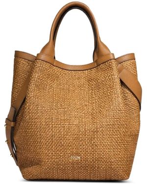 Poche Paris Woven-Design Leather-Trim Tote Bag - Brown
