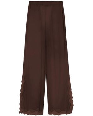16Arlington Ricci Lace-Trim Satin Palazzo Pants - Brown
