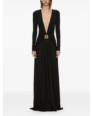 Christopher Esber Bezel Quartz Ruched Long-Sleeve Dress - Black