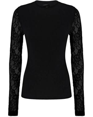 Pinko Lace-Sleeve Ribbed Top - Black