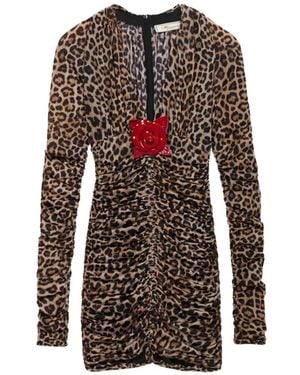 Blumarine Leopard-Print Ruched Mini Dress - Brown