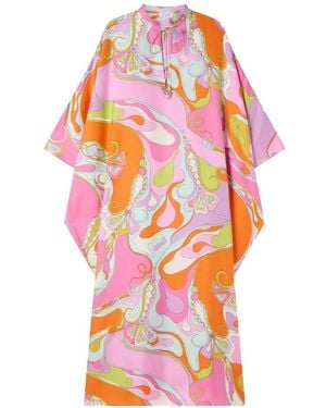 PUCCI Orchidee-Print Silk Kaftan - White