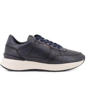 BOSS Logo-Engraved Leather Sneakers - Blue