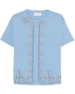 ERMANNO FIRENZE Lace-Trim Embroidered T-Shirt - Blue