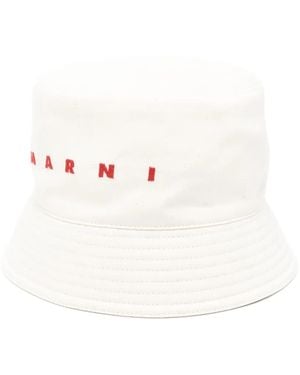 Marni Logo-Embroidered Bucket Hat - White