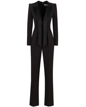 Elisabetta Franchi Satin-Lapel Crepe Jumpsuit - Black