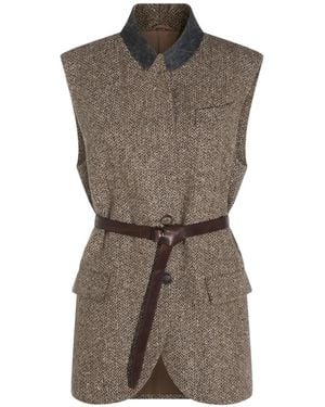 Brunello Cucinelli Sequin-Embellished Belted Gilet - Brown