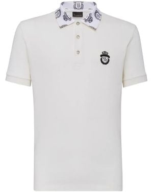 Billionaire Crest-Embroidered Piqué Polo Shirt - White