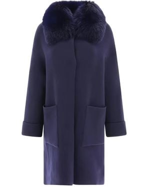 Giovi Fur-Collar Wool Coat - Blue
