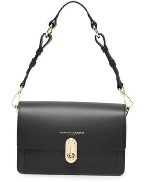 ADRIANNA FERETTI Logo-Print Leather Shoulder Bag - Black
