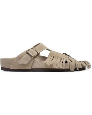 Birkenstock X Etro Gizeh Fringed Suede Sandals - White