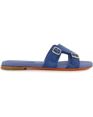 Santoni Double-Buckle Leather Slides - Blue