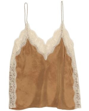 Bimba Y Lola Lace-Trim V-Neck Top - Natural