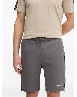 Guess Logo-Detail Striped Cotton Shorts - Grey