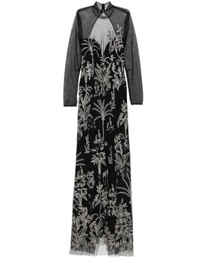 Costarellos Floral-Embroidered Mesh Maxi Dress - Black