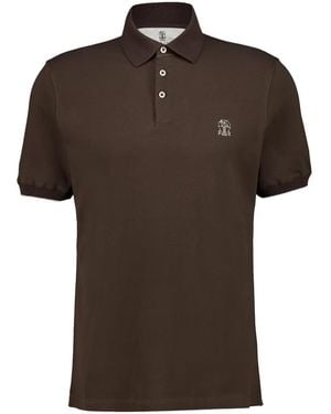 Brunello Cucinelli Polo Con Logo Bordado - Marrón