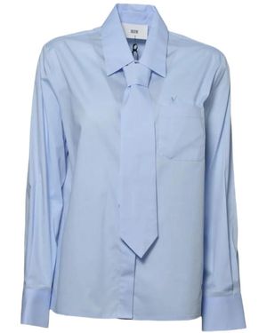 SOLOTRE Tie-Detail Chest-Pocket Shirt - Blue