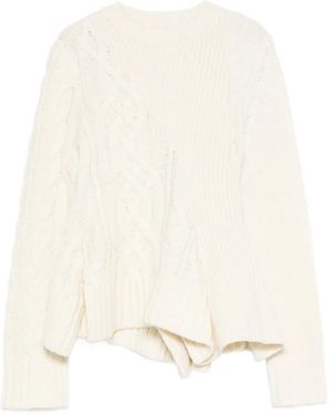 Sacai Cable Knit Jumper With Ruffled Hem And Asymmetrical Details - Natural